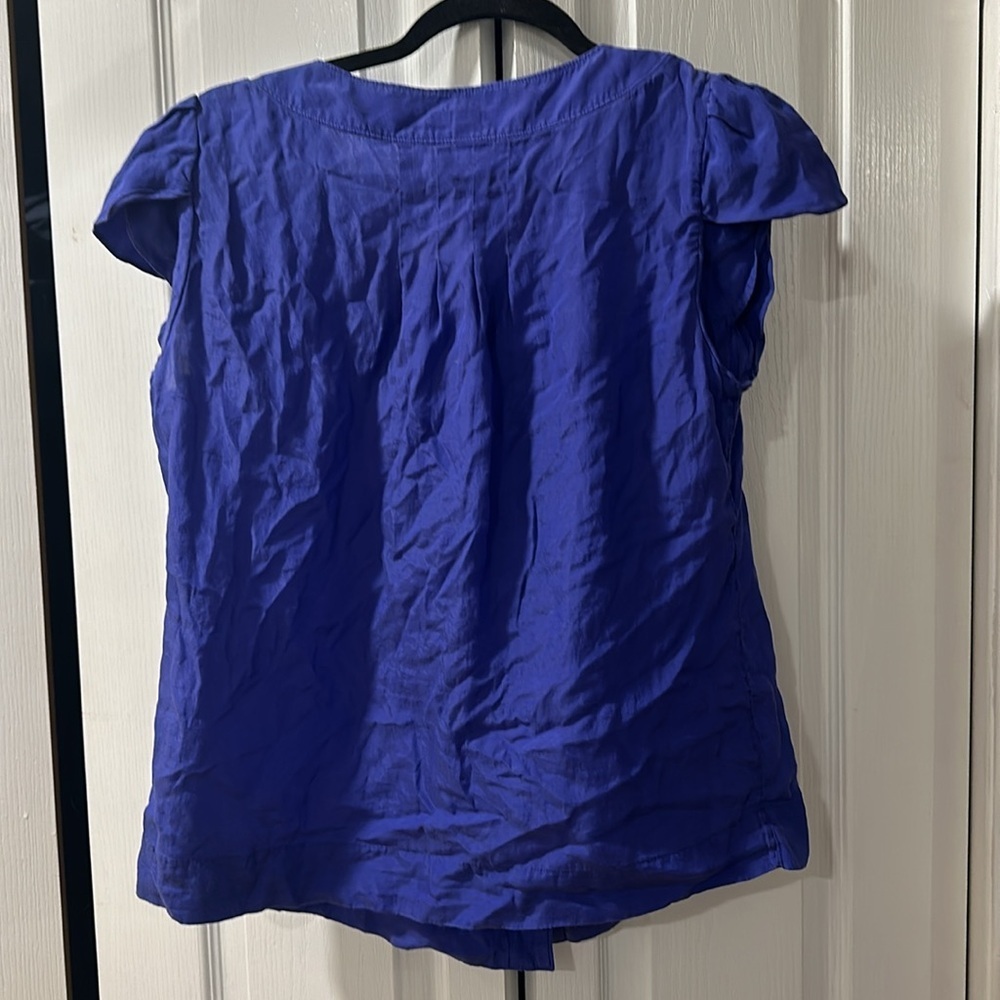 Banana Republic Cobalt Silk Blend Button Front Blouse | Effortless Minimal Chic - Picture 7 of 11